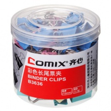 齐心/COMIX 60只装15mm彩色长尾夹/票据夹/燕尾夹/铁夹子 B3636 