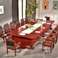 办公家具会议桌长桌大型会议台密度板贴木皮长方形桌椅组合油漆