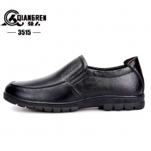 3515强人男鞋春秋黑色商务休闲鞋皮鞋真皮透气套脚皮鞋军鞋 黑色