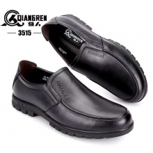 3515强人男鞋春秋黑色商务休闲鞋皮鞋真皮透气套脚皮鞋军鞋 黑色
