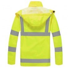 荧光黄安全反光条分体雨衣服装套装 时尚透气 执勤 户外男女分体骑行 荧光色